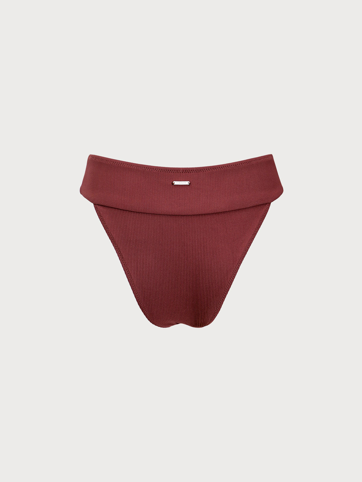 Wine Red Ribbed High Cut Bikini Bottom