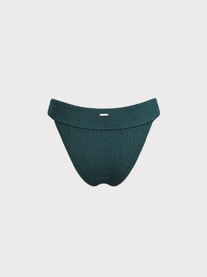 Dark Green Textured Natural Waisted Bikini Bottom