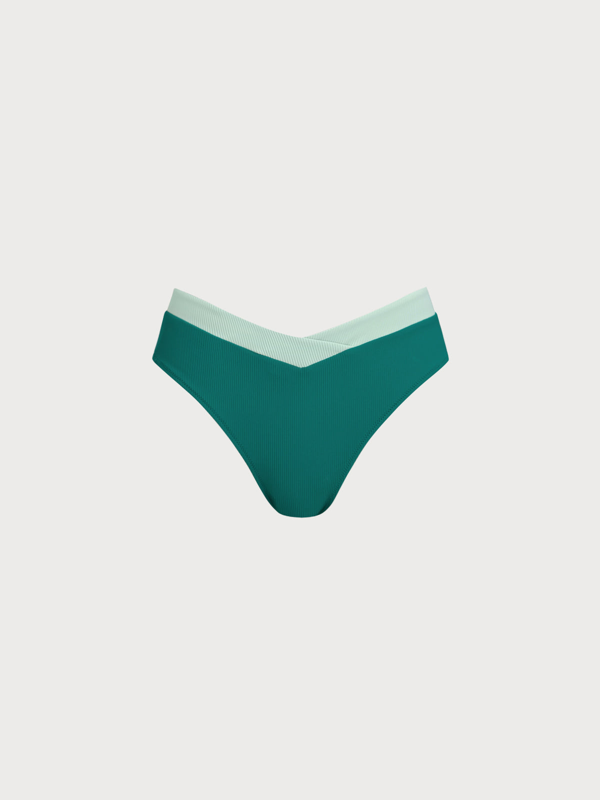 Green Contrast Trim V-Cut Full Coverage Bikini Bottom