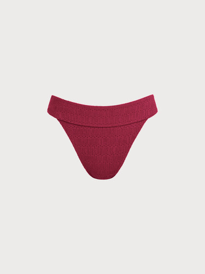 Red Textured Wide Waistband Bikini Bottom