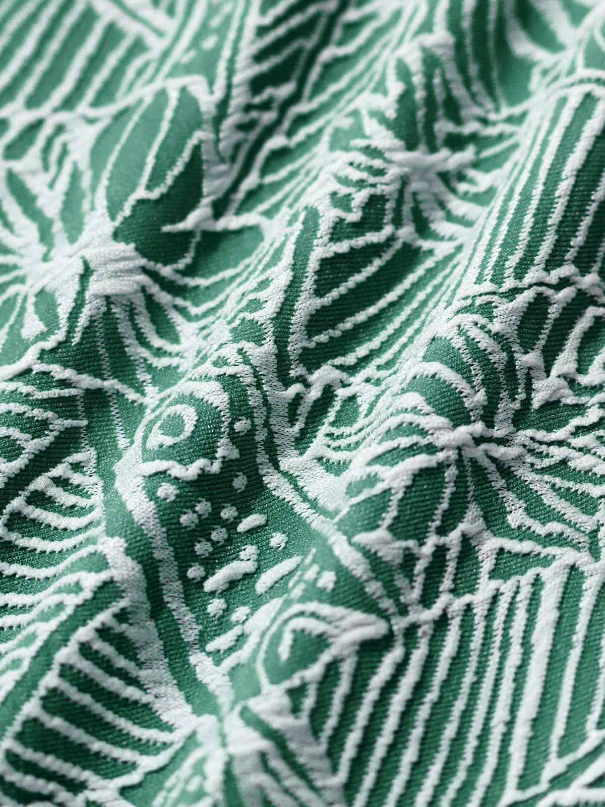 Green Print Textured Bikini Bottom