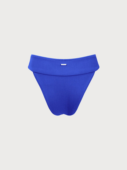 Blue Ribbed High Cut Bikini Bottom