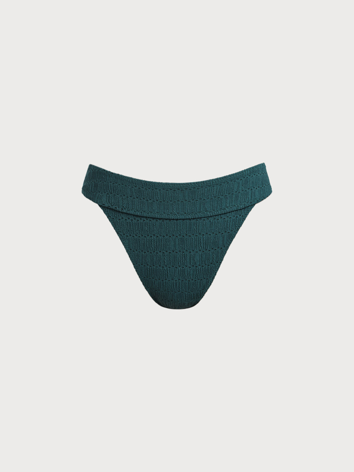 Dark Green Textured Natural Waisted Bikini Bottom