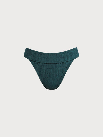 Dark Green Textured Natural Waisted Bikini Bottom