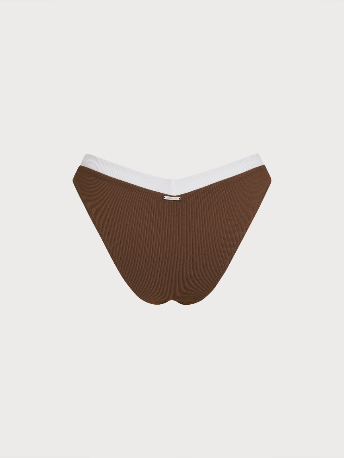 Brown Contrast Trim V-Cut Bikini Bottom