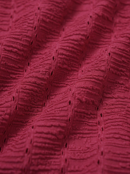 Red Textured Wide Waistband Bikini Bottom