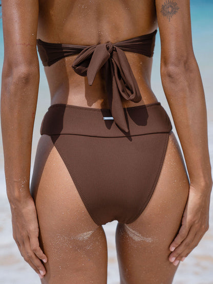 Dark Coffee Ribbed High Cut Bikini Bottom
