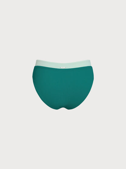 Green Contrast Trim V-Cut Full Coverage Bikini Bottom