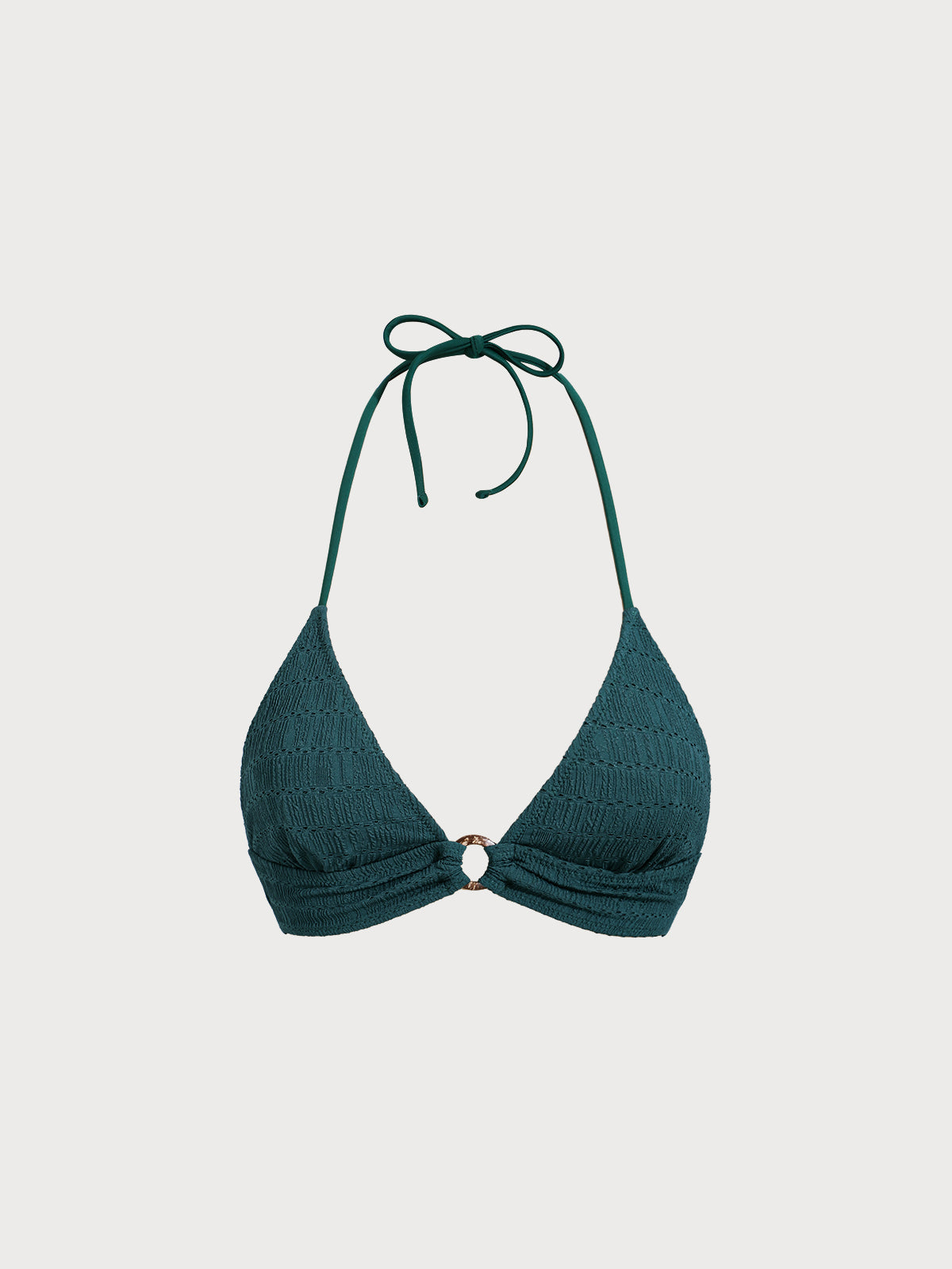 Dark Green Textured Halter Bikini Top