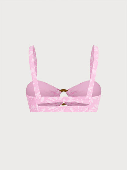Pink Textured Cutout O-Ring Bikini Top