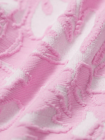 Pink Textured Cutout O-Ring Bikini Top