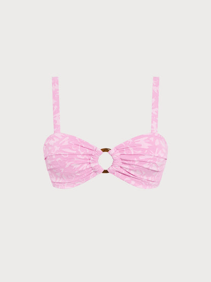 Pink Textured Cutout O-Ring Bikini Top