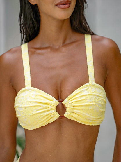 Yellow Textured Cutout O-Ring Bikini Top
