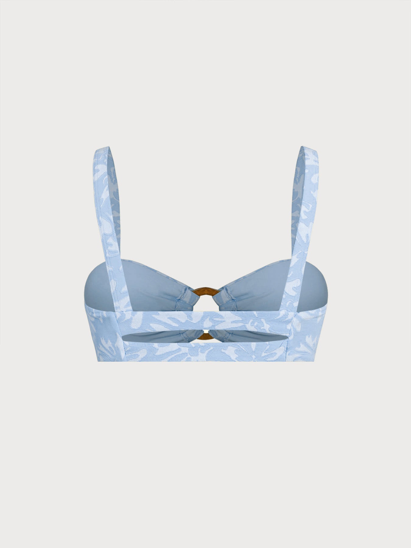 Light Blue Floral Textured Cutout O-Ring Bikini Top