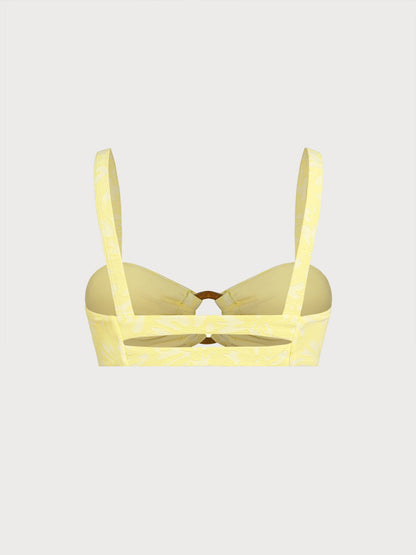 Yellow Textured Cutout O-Ring Bikini Top