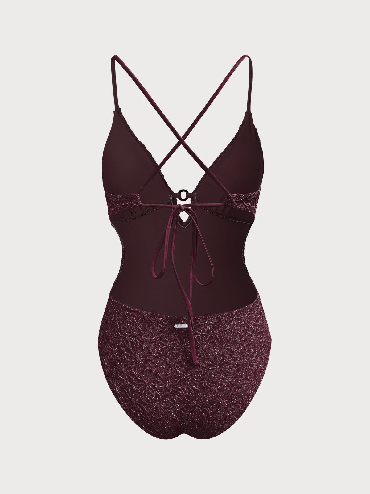 Dark Coffee Textured Cutout One-Piece Swimwear
