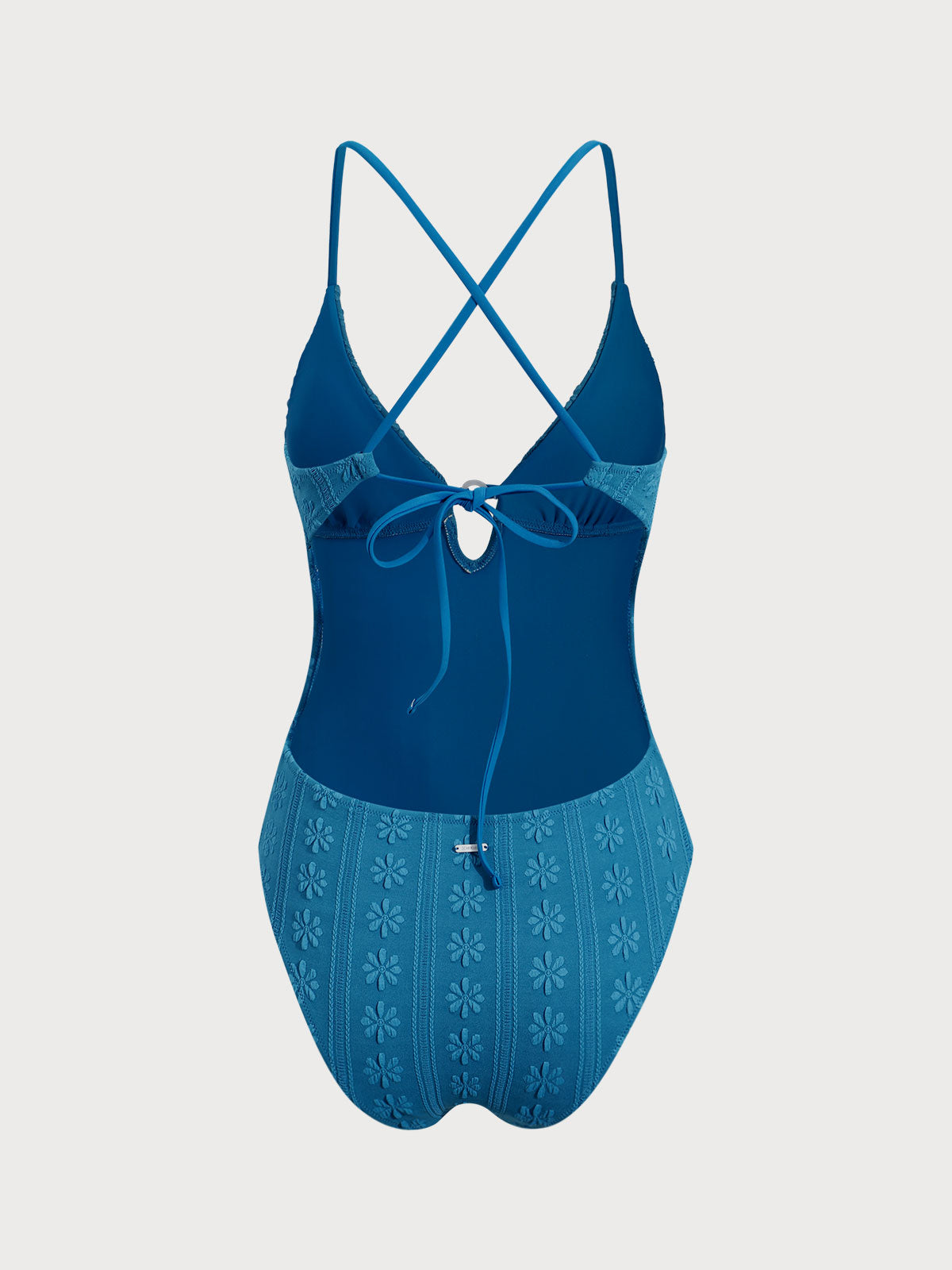 Blue Textured Cutout One Piece Swimwear