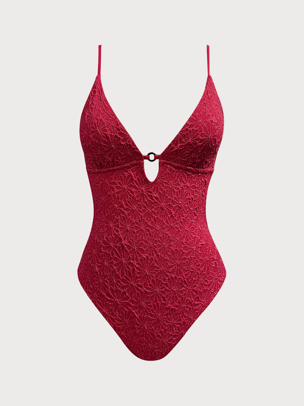 Wine Red Textured Cutout One Piece Swimwear-Available In Long Torso