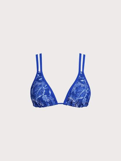 Blue Leaf Print Strappy Bikini Top