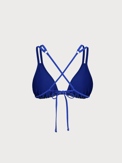 Blue Leaf Print Strappy Bikini Top