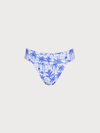 Blue Print Textured Natural Waisted Bikini Bottom