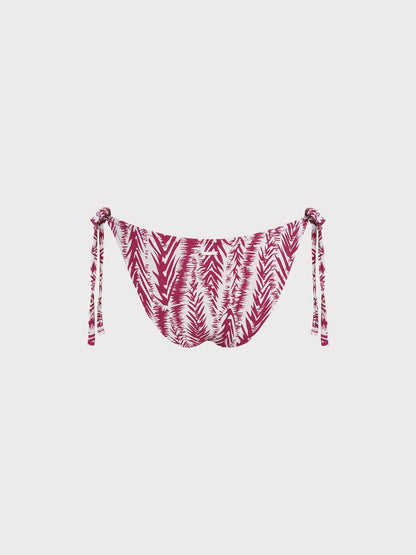 Wine Red Leaf Textured Tie Bikini Bottom