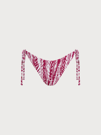 Wine Red Leaf Textured Tie Bikini Bottom