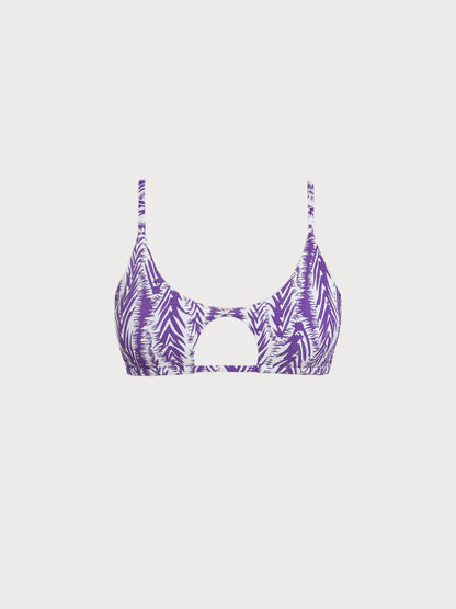 Purple Leaf Textured Cut Out Bikini Top