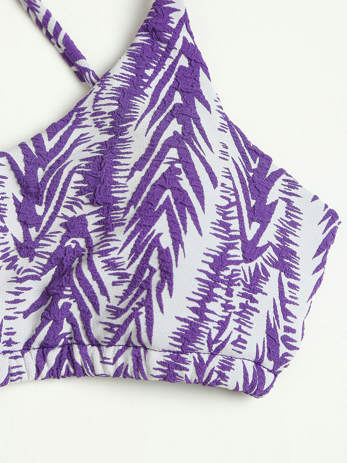 Purple Leaf Textured Cut Out Bikini Top