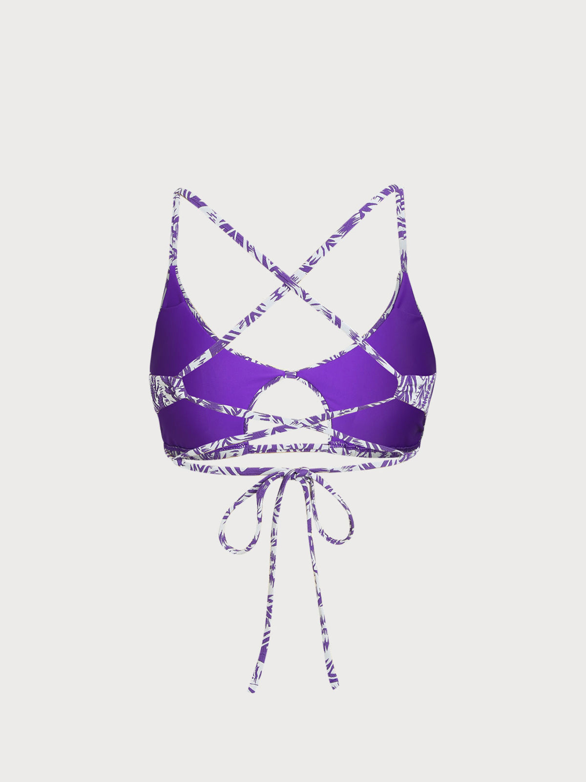 Purple Leaf Textured Cut Out Bikini Top