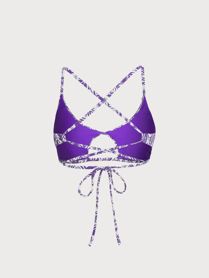 Purple Leaf Textured Cut Out Bikini Top
