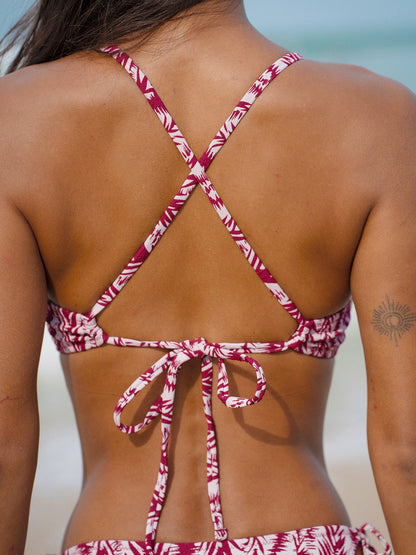 Wine Red Geometric Textured Knot Bikini Top