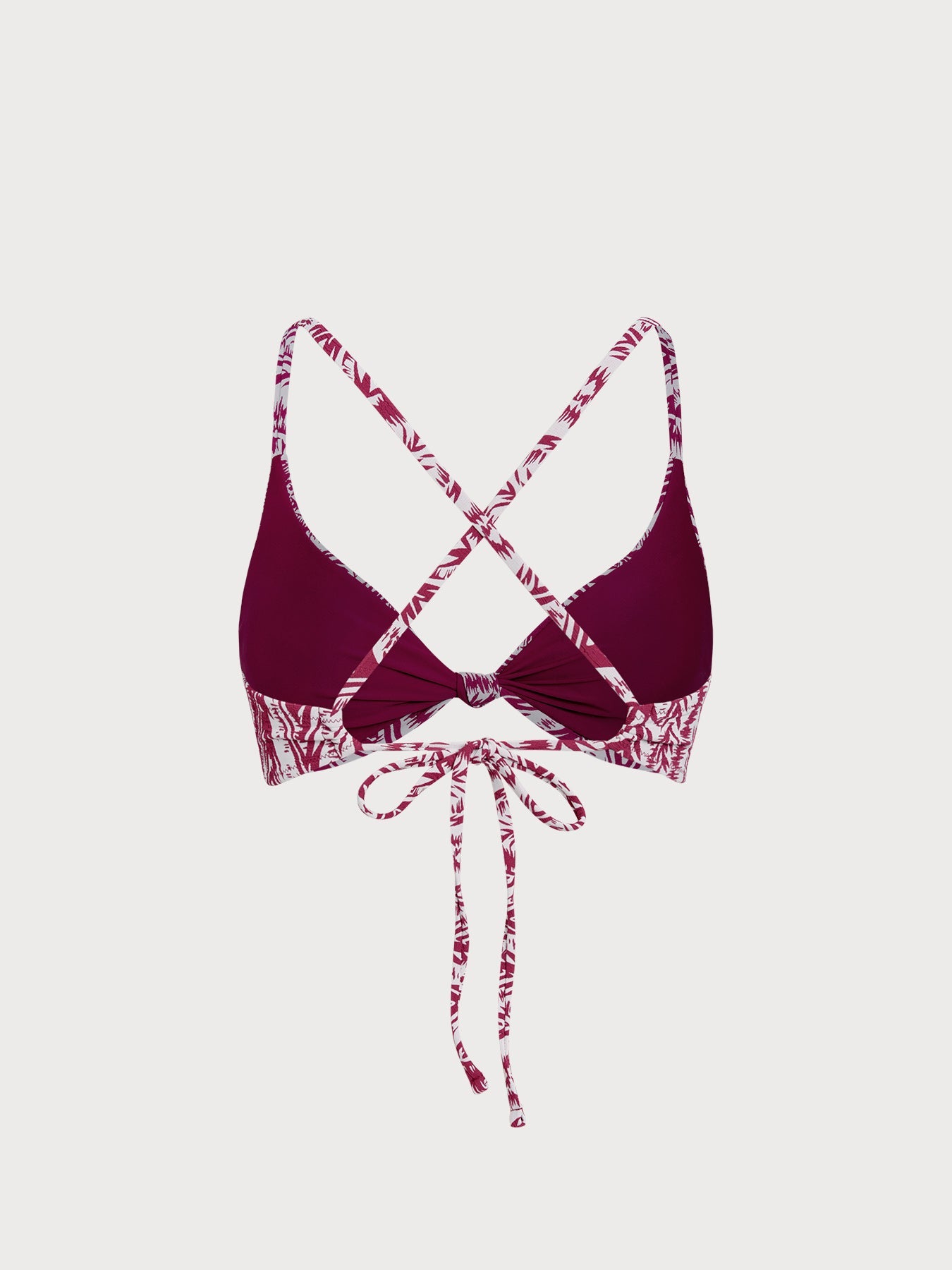 Wine Red Geometric Textured Knot Bikini Top