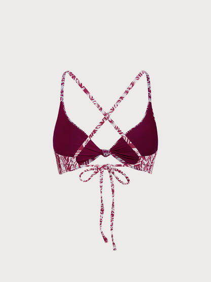 Wine Red Geometric Textured Knot Bikini Top