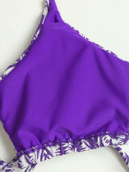 Purple Leaf Textured Cut Out Bikini Top