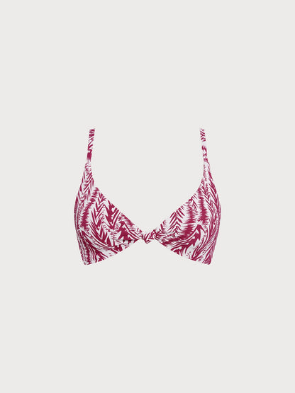 Wine Red Geometric Textured Knot Bikini Top