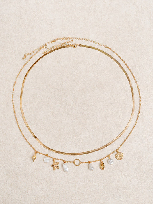Gold Plated Seashell & Baroque Pearl Layered Waist Chain