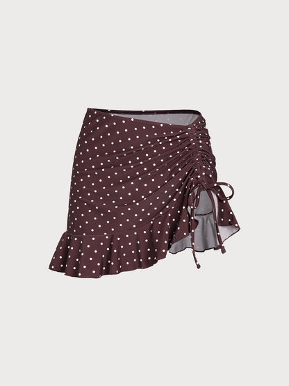 Brown Polka Dot Tie-Front Cover-Up Skirt