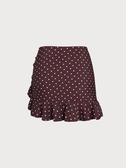 Brown Polka Dot Tie-Front Cover-Up Skirt
