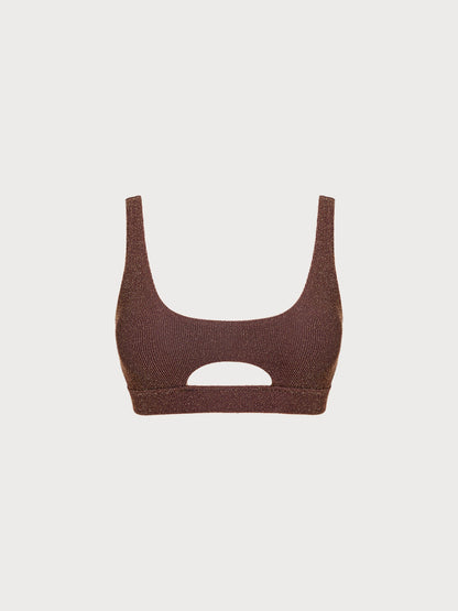 Dark Coffee Lurex Cut Out Bikini Top