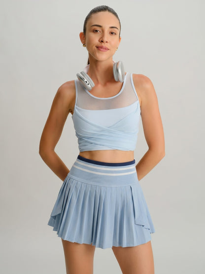 Dusty Blue Pleated High-Waist Sports Skirt