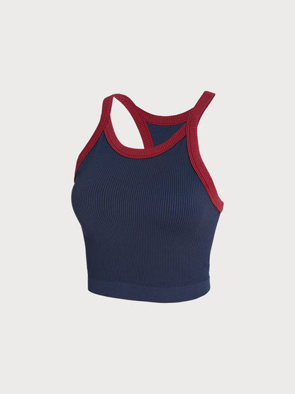 Navy Contrast Trim Seamless Tank Top