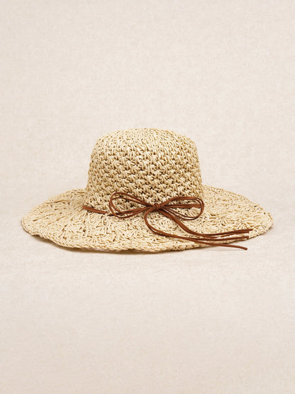 Beige Woven Straw Hat