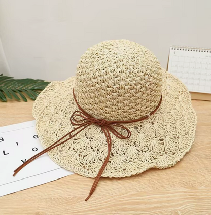 Beige Woven Straw Hat