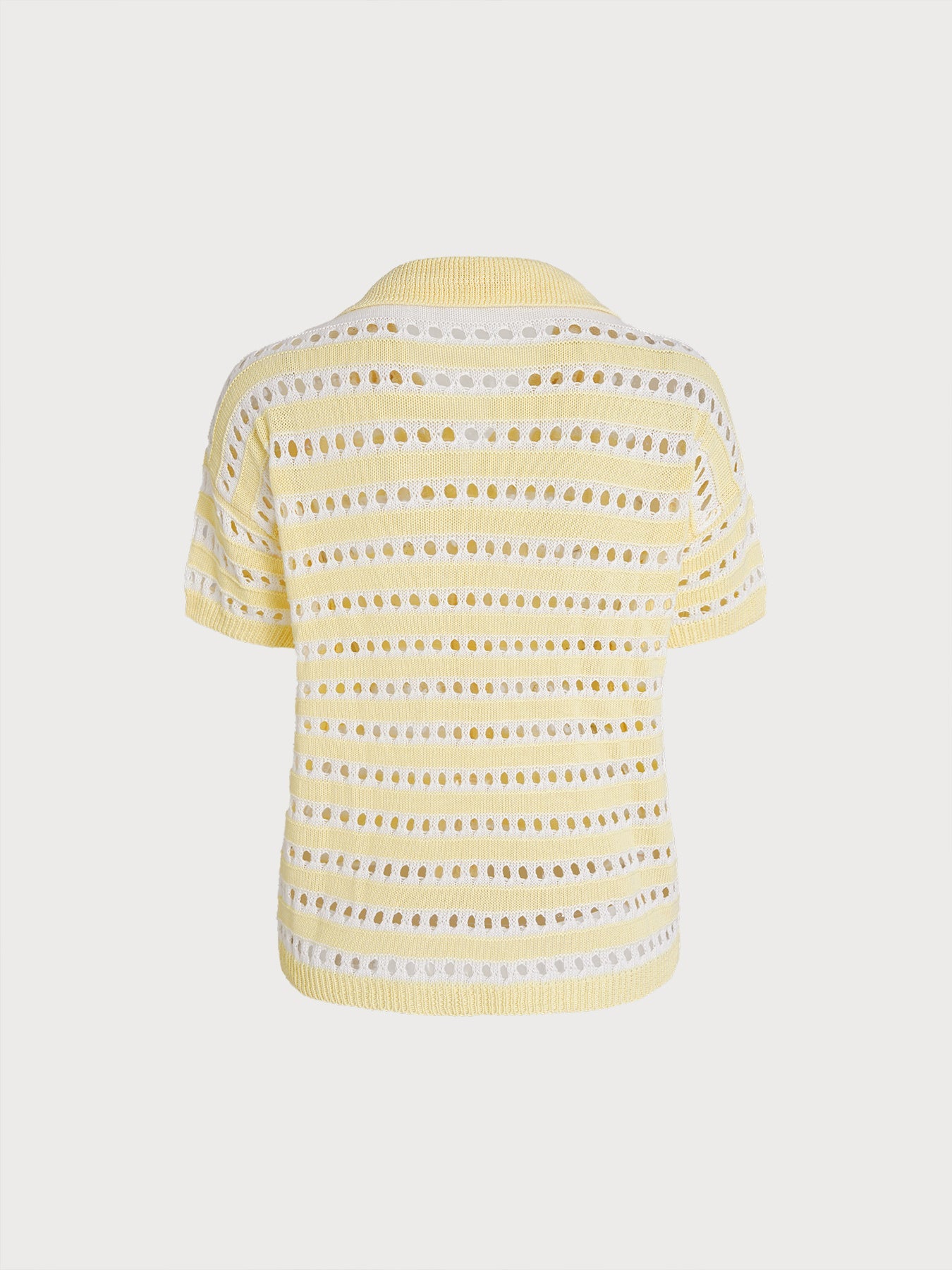 Yellow Striped V-Neck Crochet Cover-Up Shirt