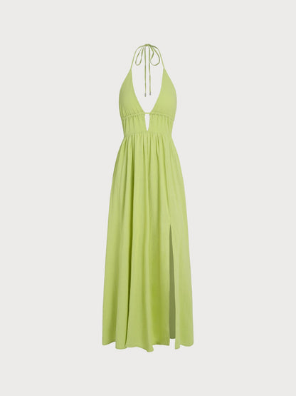 Green Halter Keyhole Cutout Maxi Dress