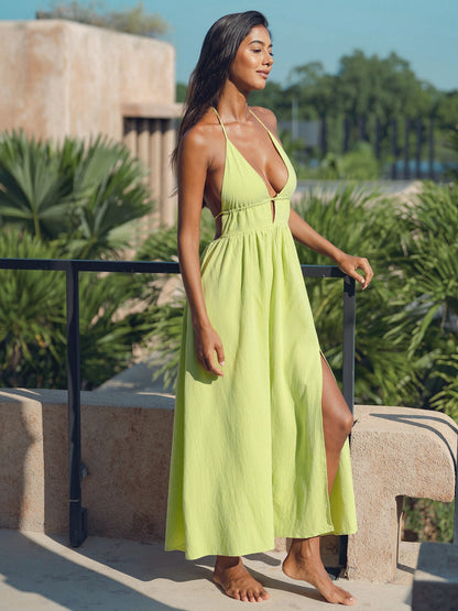 Green Halter Keyhole Cutout Maxi Dress
