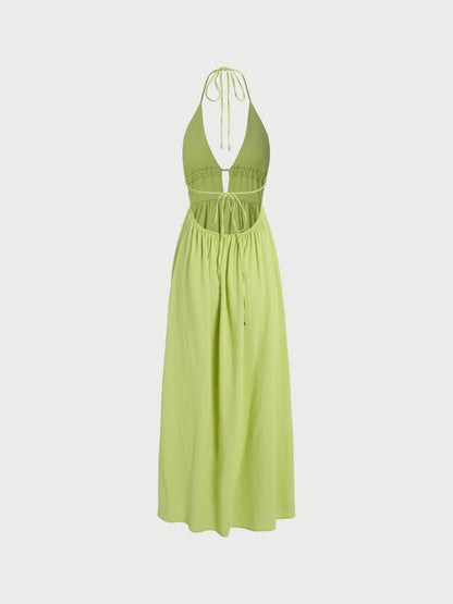 Green Halter Keyhole Cutout Maxi Dress