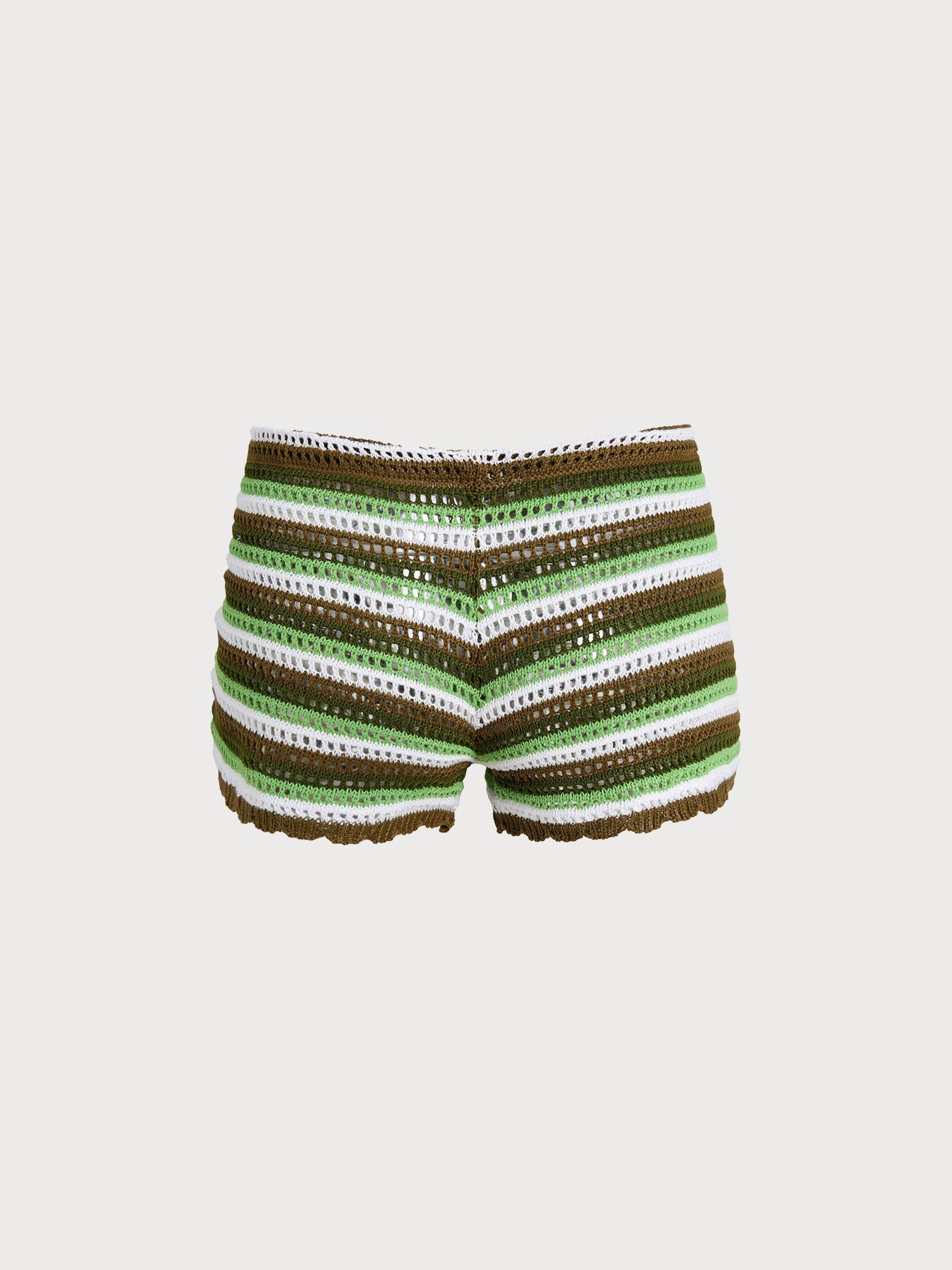 Green Striped Crochet Cover-Up Shorts