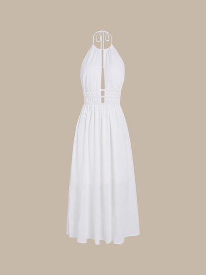 White Cutout Backless Beach Dress